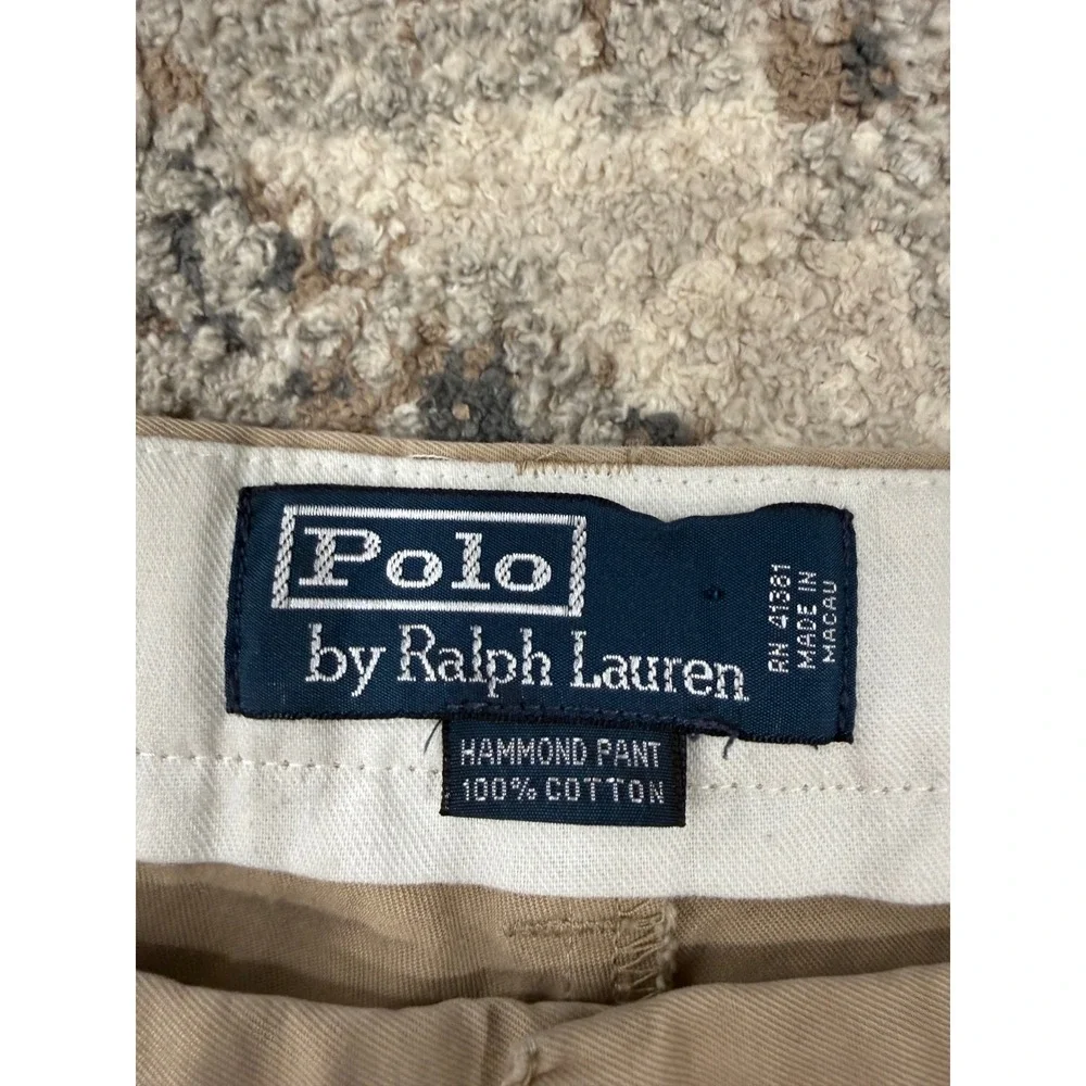 Polo Ralph Lauren Hammond Pant Mens 36x32 Tan Khaki Pleated Cuffed Cotton Chinos